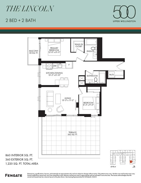 Floor plan for 2 beds, 2 baths, 860 sqft